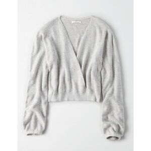 American Eagle Surplice Wrap Cropped Sweater
